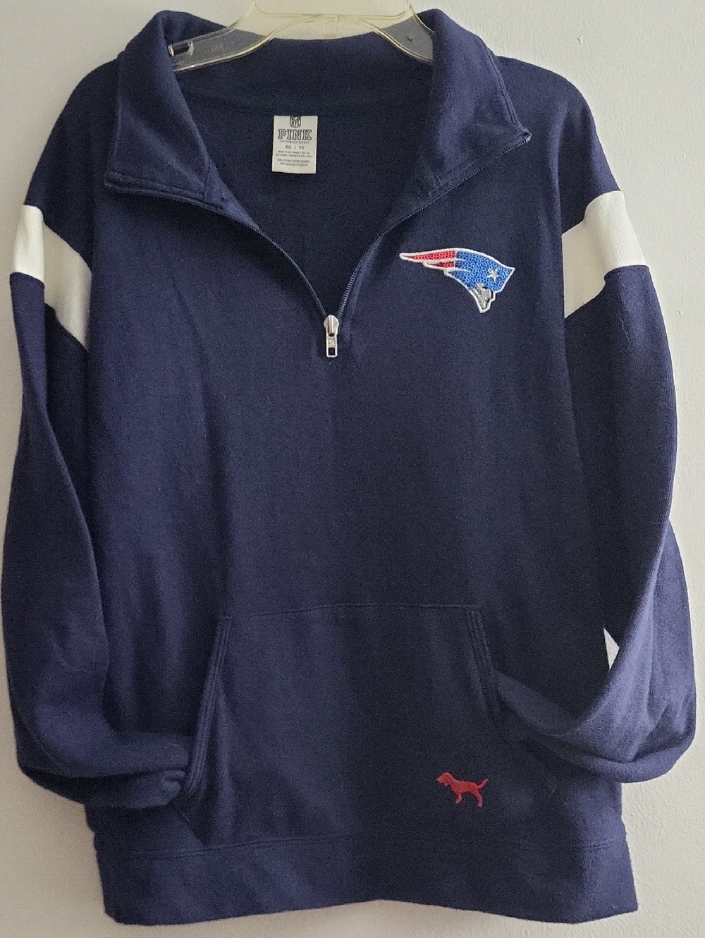 PINK Victoria's Secret Navy New England Patriots Quarter-Zip Pullover Sweater